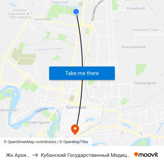 Жк Архитектор to Кубанский Государственный Медицинский Университет map