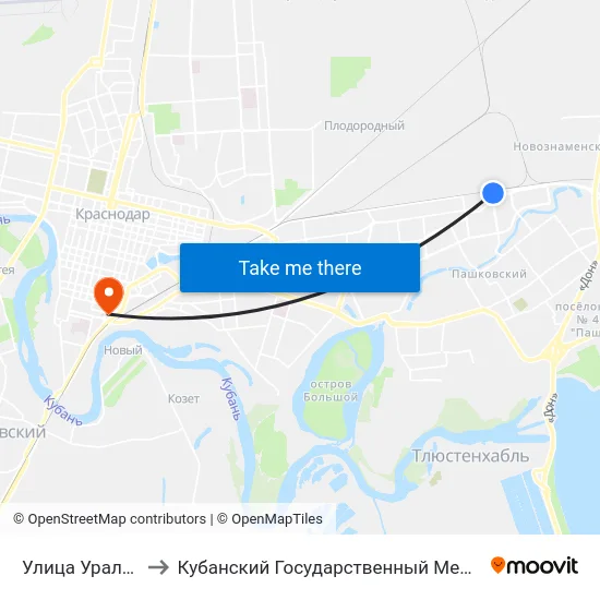 Улица Уральская, 100 to Кубанский Государственный Медицинский Университет map
