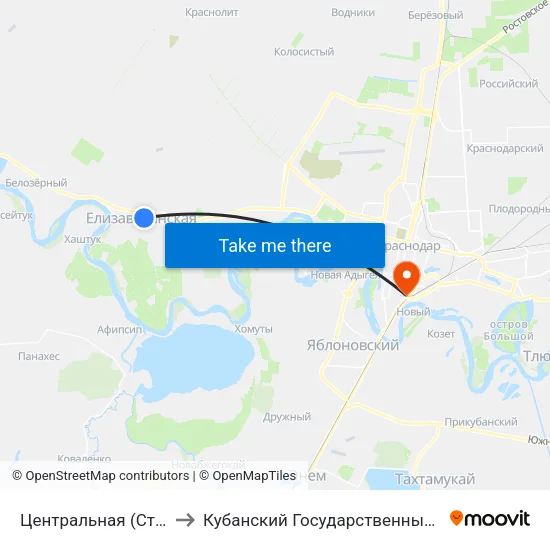 Центральная (Ст. Елизаветинская) to Кубанский Государственный Медицинский Университет map