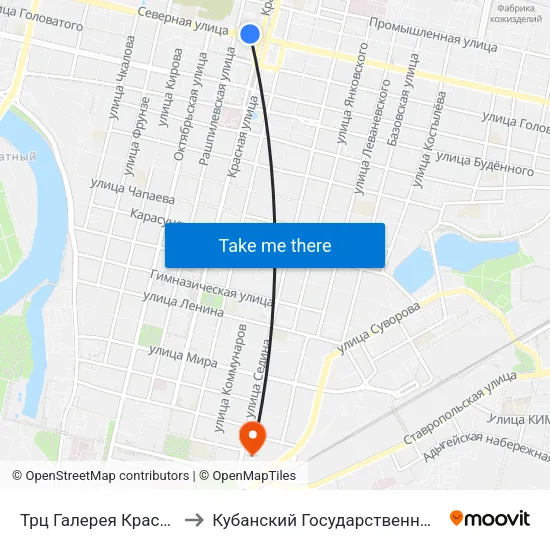 Трц Галерея Краснодар (Ул. Северная) to Кубанский Государственный Медицинский Университет map