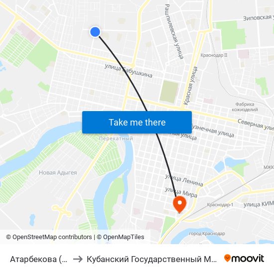 Атарбекова (Ул. Герцена) to Кубанский Государственный Медицинский Университет map