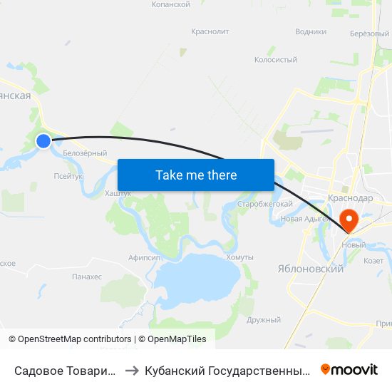 Садовое Товарищество Кубаночка to Кубанский Государственный Медицинский Университет map