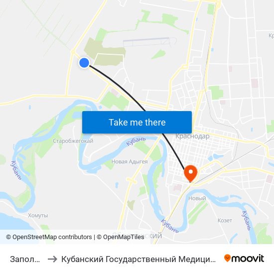 Заполярная to Кубанский Государственный Медицинский Университет map