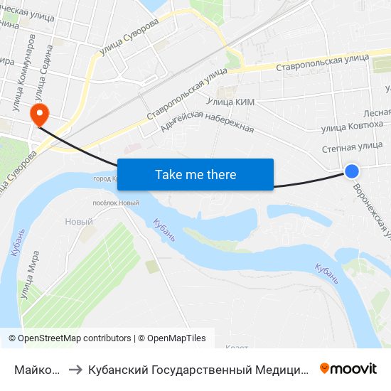 Майкопская to Кубанский Государственный Медицинский Университет map