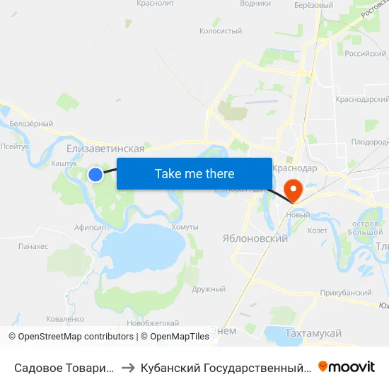Садовое Товарищество Надежда to Кубанский Государственный Медицинский Университет map