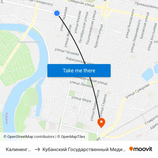 Калининградская to Кубанский Государственный Медицинский Университет map