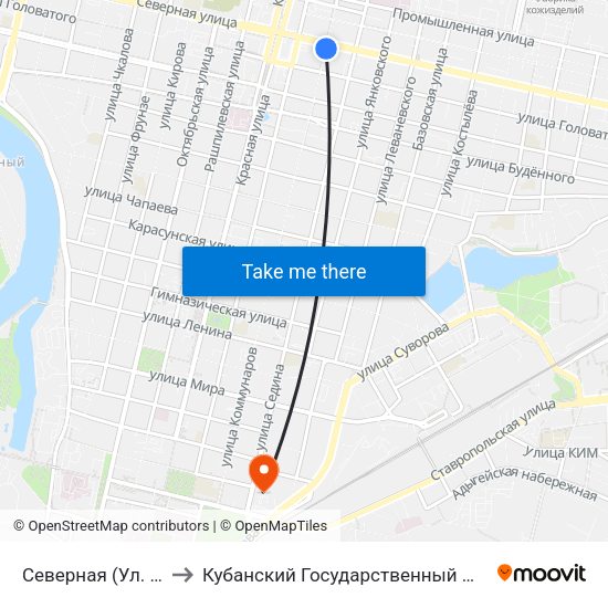 Северная (Ул. Коммунаров) to Кубанский Государственный Медицинский Университет map