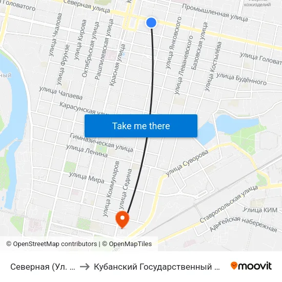 Северная (Ул. Коммунаров) to Кубанский Государственный Медицинский Университет map