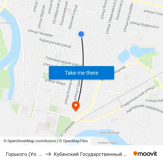 Горького (Ул. Коммунаров) to Кубанский Государственный Медицинский Университет map