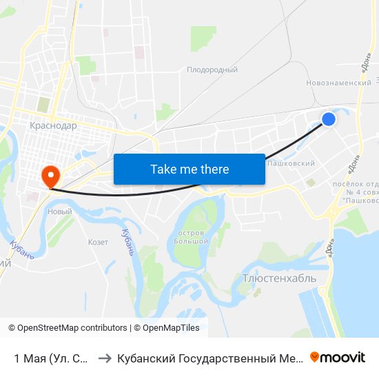 1 Мая (Ул. Сормовская) to Кубанский Государственный Медицинский Университет map
