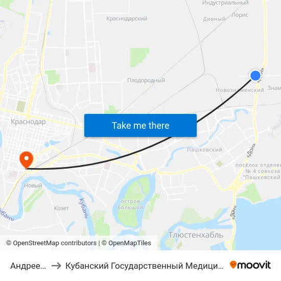 Андреевская to Кубанский Государственный Медицинский Университет map