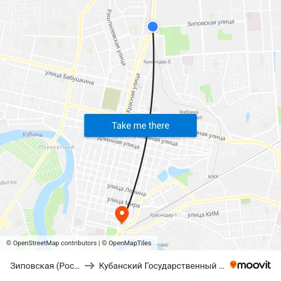 Зиповская (Ростовское Шоссе) to Кубанский Государственный Медицинский Университет map
