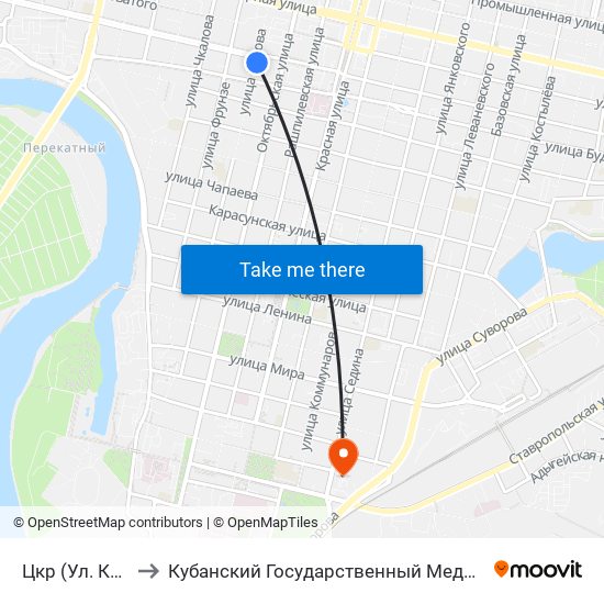 Цкр (Ул. Калинина) to Кубанский Государственный Медицинский Университет map