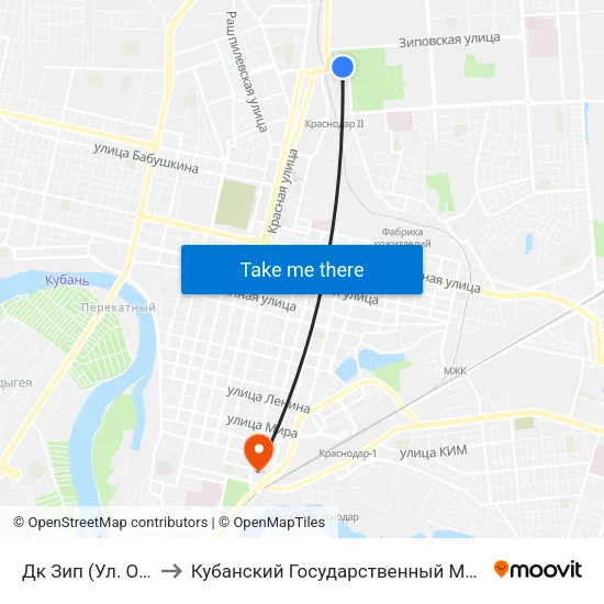 Дк Зип (Ул. Офицерская) to Кубанский Государственный Медицинский Университет map