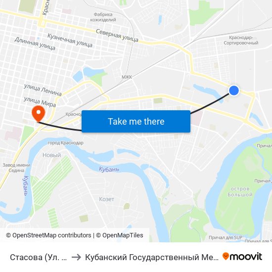 Стасова (Ул. Селезнёва) to Кубанский Государственный Медицинский Университет map