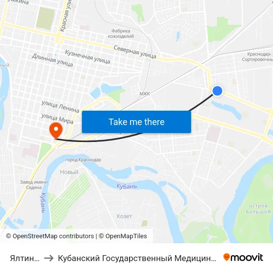 Ялтинская to Кубанский Государственный Медицинский Университет map