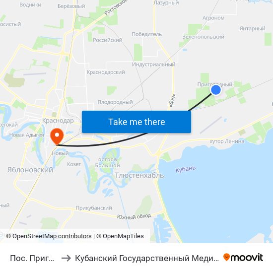 Пос. Пригородный to Кубанский Государственный Медицинский Университет map