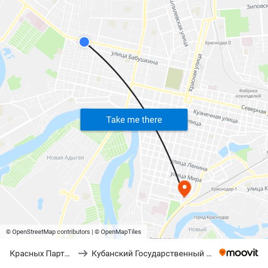 Красных Партизан (Трамвай) to Кубанский Государственный Медицинский Университет map