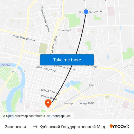 Зиповская (Трамвай) to Кубанский Государственный Медицинский Университет map