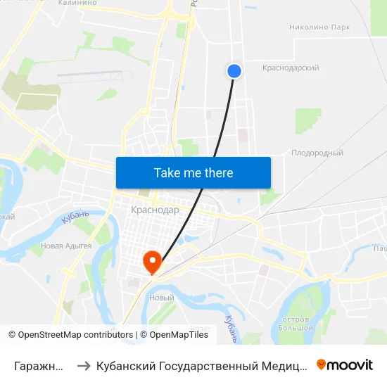 Гаражный Пер. to Кубанский Государственный Медицинский Университет map