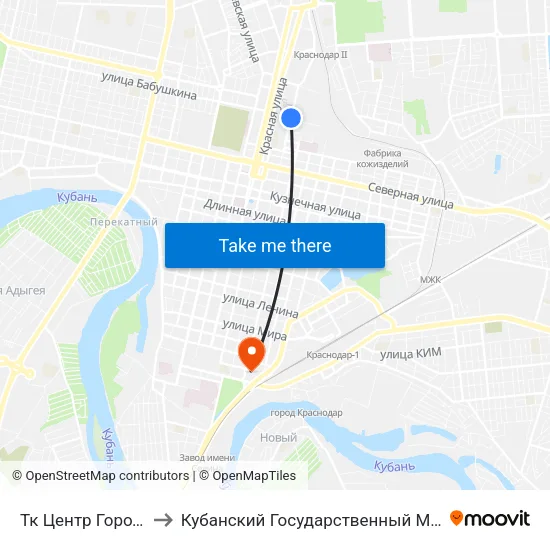 Тк Центр Города (Трамвай) to Кубанский Государственный Медицинский Университет map