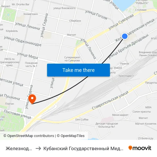 Железнодорожная to Кубанский Государственный Медицинский Университет map