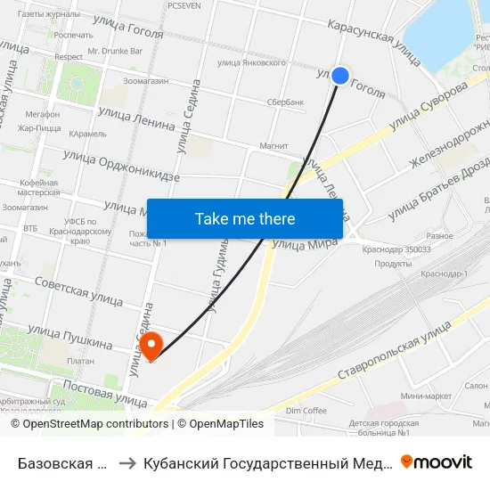 Базовская (Трамвай) to Кубанский Государственный Медицинский Университет map