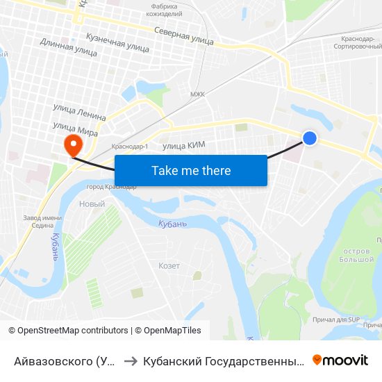 Айвазовского (Ул. Ставропольская) to Кубанский Государственный Медицинский Университет map