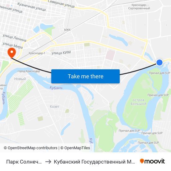 Парк Солнечный Остров to Кубанский Государственный Медицинский Университет map