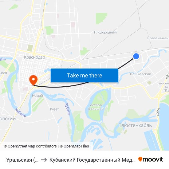 Уральская (Трамвай) to Кубанский Государственный Медицинский Университет map