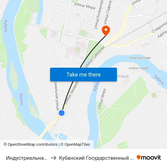Индустриальная (Ул. Захарова) to Кубанский Государственный Медицинский Университет map