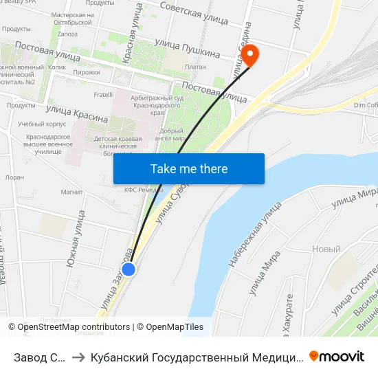 Завод Седина to Кубанский Государственный Медицинский Университет map