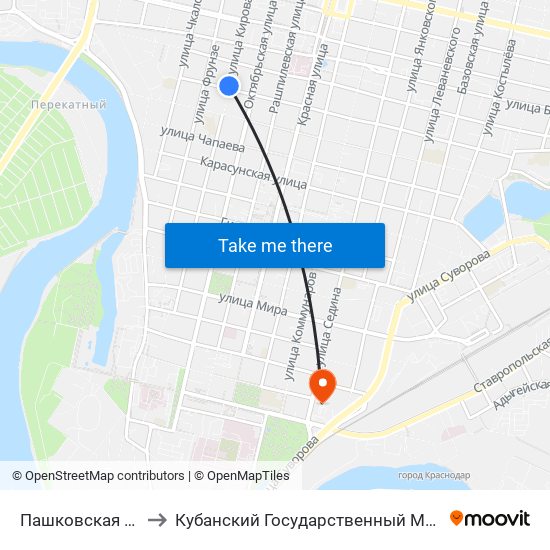 Пашковская (Ул. Кирова) to Кубанский Государственный Медицинский Университет map