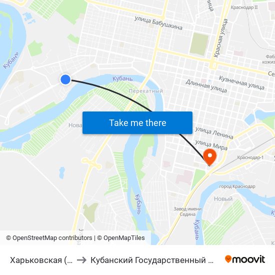Харьковская (Ул. Минская) to Кубанский Государственный Медицинский Университет map