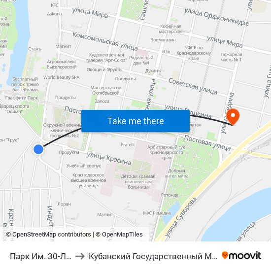 Парк Им. 30-Летия Победы to Кубанский Государственный Медицинский Университет map