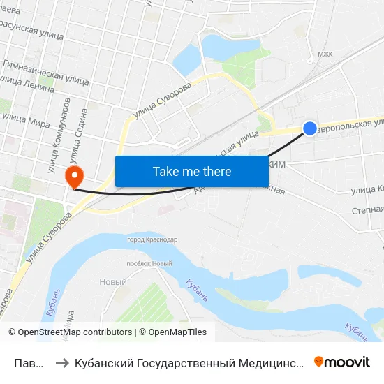 Павлова to Кубанский Государственный Медицинский Университет map