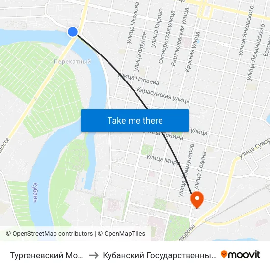 Тургеневский Мост (Ул. Кожевенная) to Кубанский Государственный Медицинский Университет map