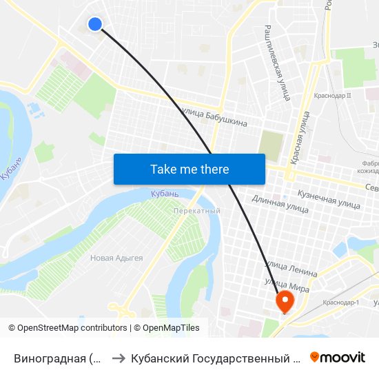 Виноградная (Ул. Славянская) to Кубанский Государственный Медицинский Университет map