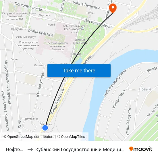 Нефтезавод to Кубанский Государственный Медицинский Университет map