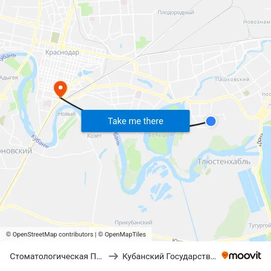 Стоматологическая Поликлиника(Ул. Гидростроителей) to Кубанский Государственный Медицинский Университет map