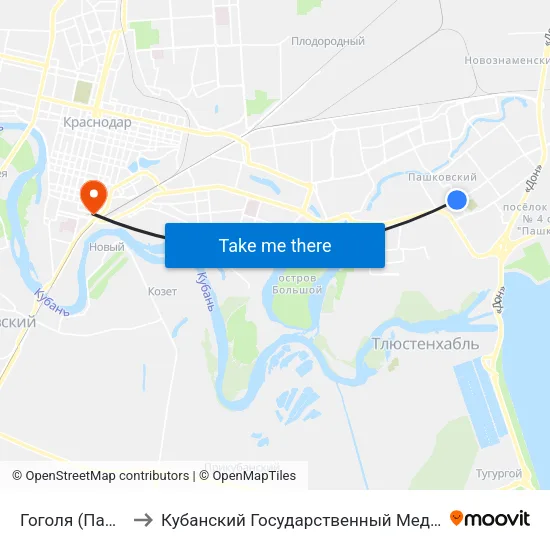 Гоголя (Пашковский) to Кубанский Государственный Медицинский Университет map