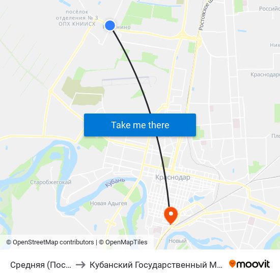 Средняя (Пос. Северный) to Кубанский Государственный Медицинский Университет map
