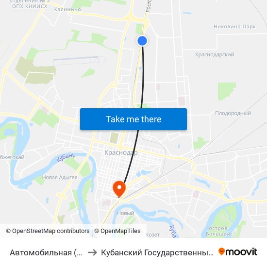 Автомобильная (Ростовское Шоссе) to Кубанский Государственный Медицинский Университет map