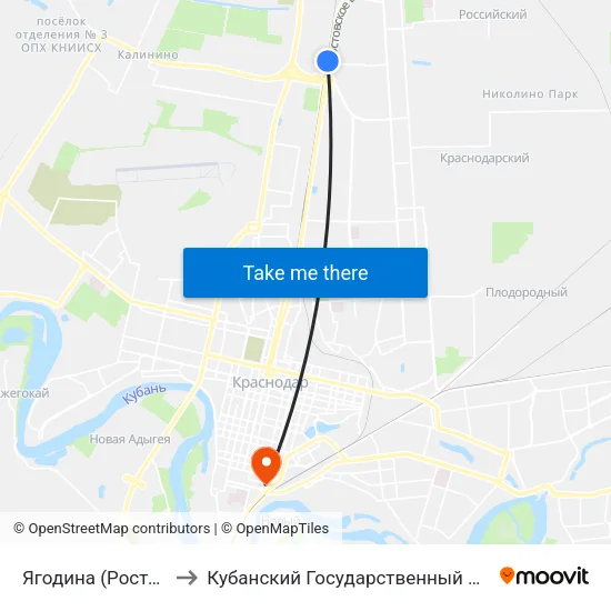 Ягодина (Ростовское Шоссе) to Кубанский Государственный Медицинский Университет map