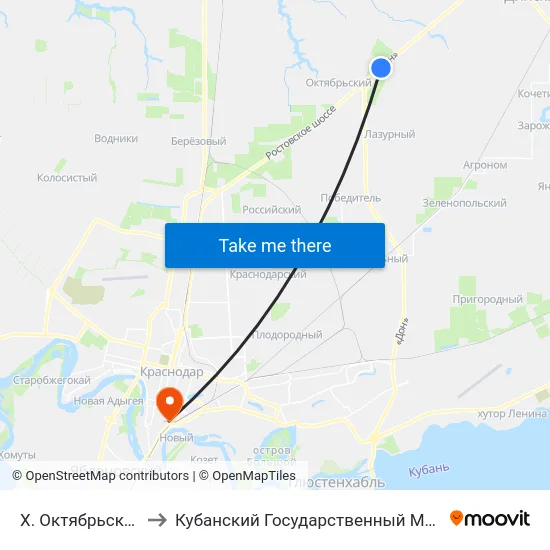 Х. Октябрьский (20-Й Км) to Кубанский Государственный Медицинский Университет map