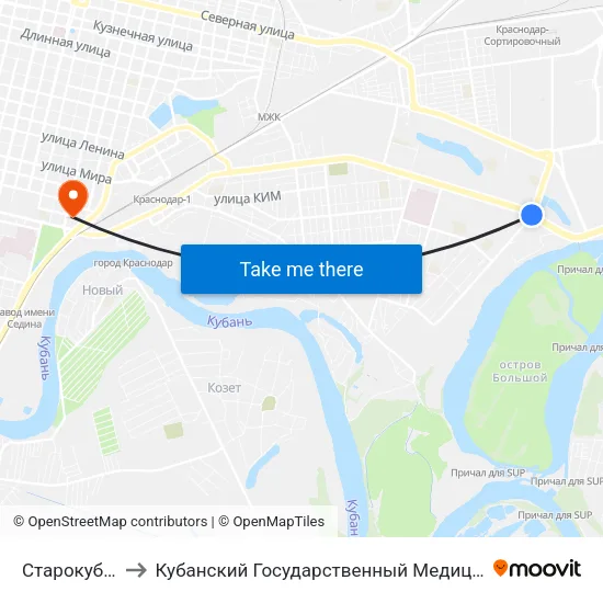 Старокубанская to Кубанский Государственный Медицинский Университет map