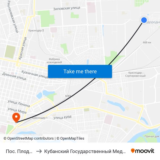 Пос. Плодородный to Кубанский Государственный Медицинский Университет map