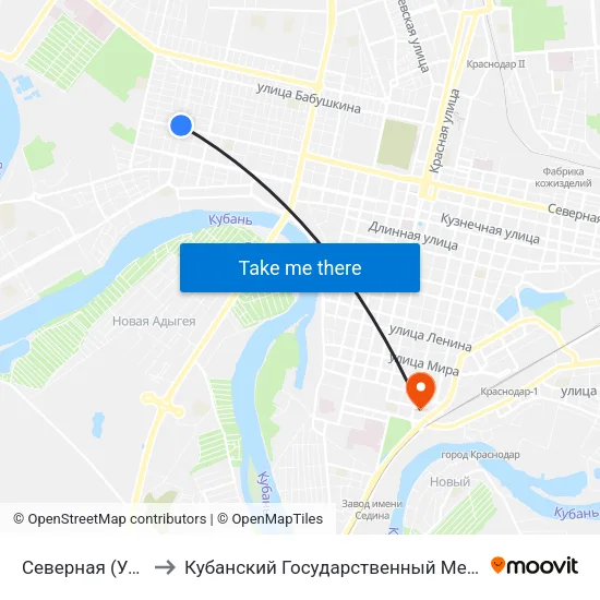 Северная (Ул. Каляева) to Кубанский Государственный Медицинский Университет map