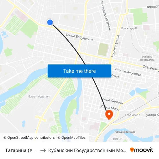 Гагарина (Ул. Каляева) to Кубанский Государственный Медицинский Университет map