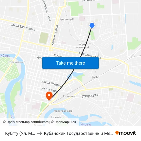 Кубгту (Ул. Московская) to Кубанский Государственный Медицинский Университет map